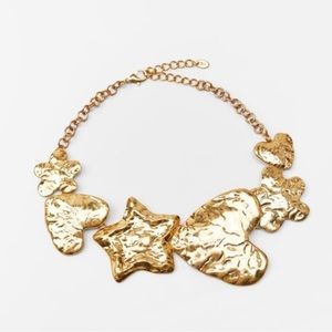 Zara Gold Textured Heart & Star Statement Necklace